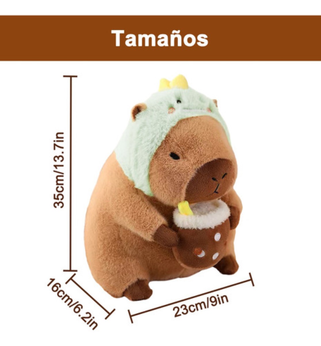 Capibara Peluche 35cm Juguetes  cafe verde dinosauirio