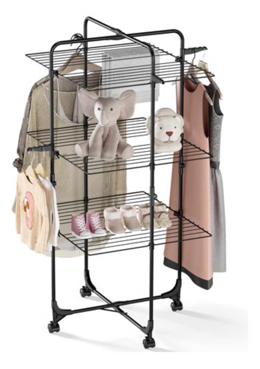 Tendedero Plegable Ropa 3 Niveles Portátil Metal Con Ruedas negro