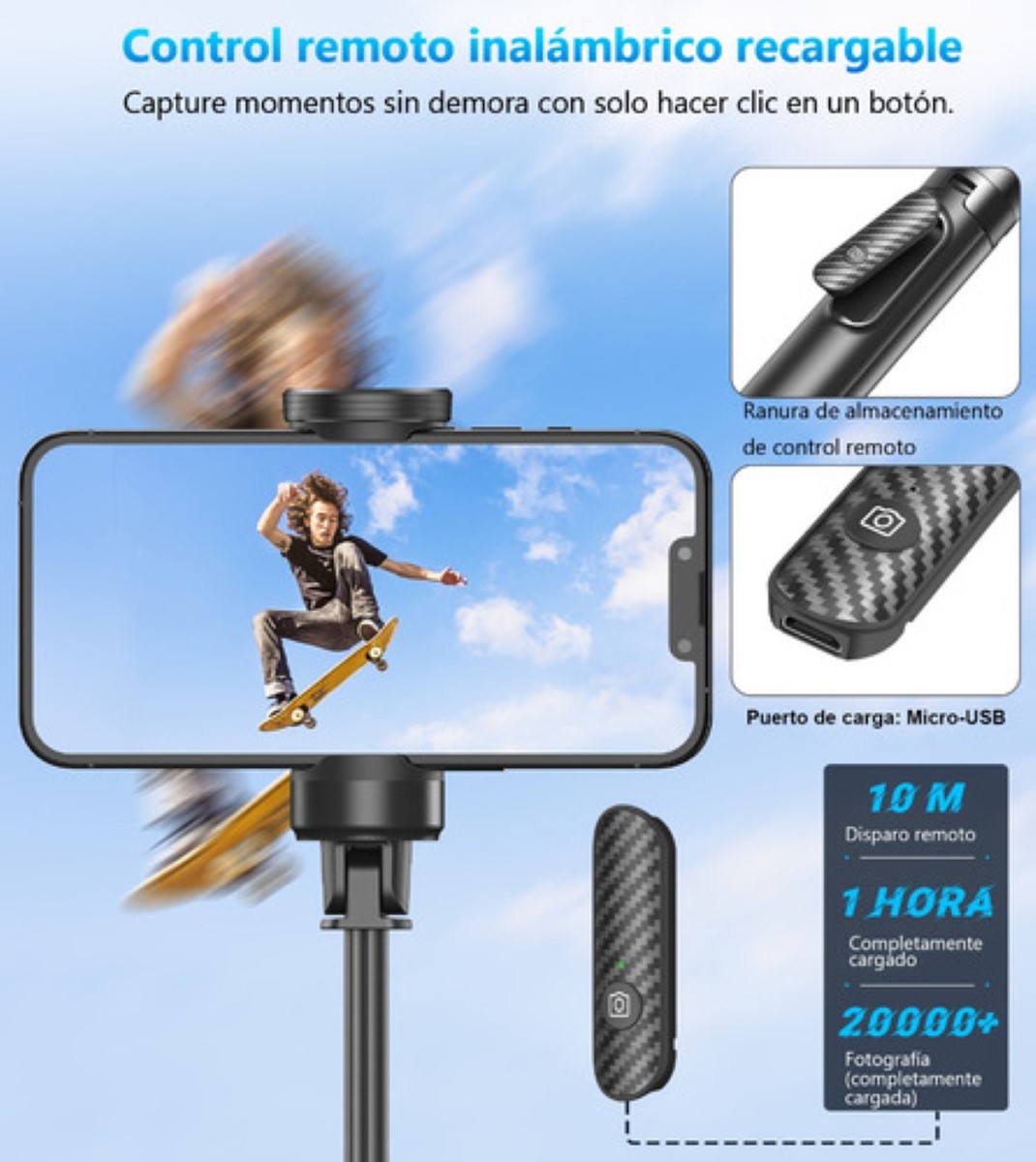 60in Selfie Stick Portátil Trípode Para Celular Móvil negro