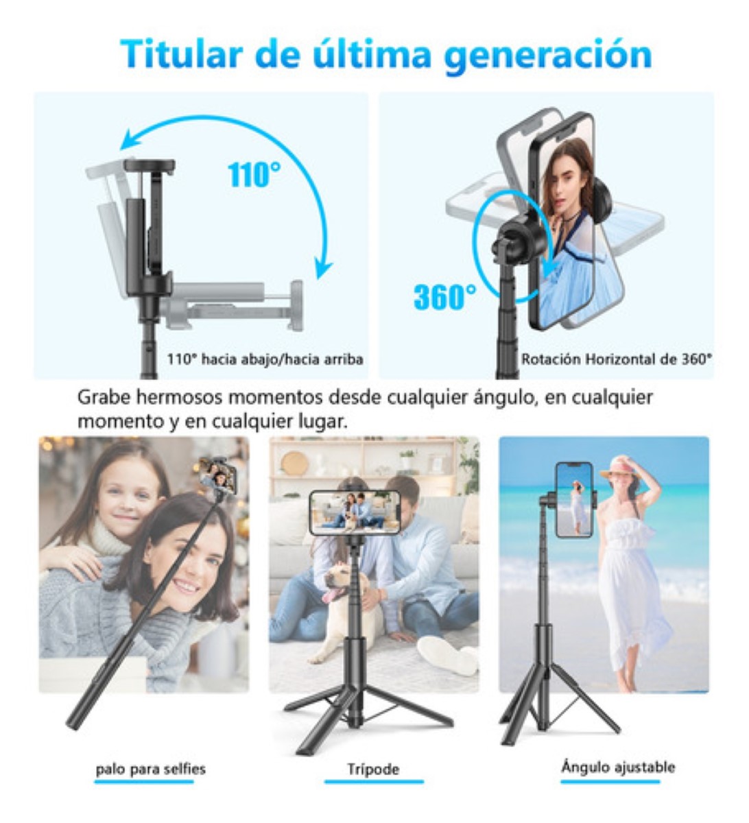 60in Selfie Stick Portátil Trípode Para Celular Móvil negro