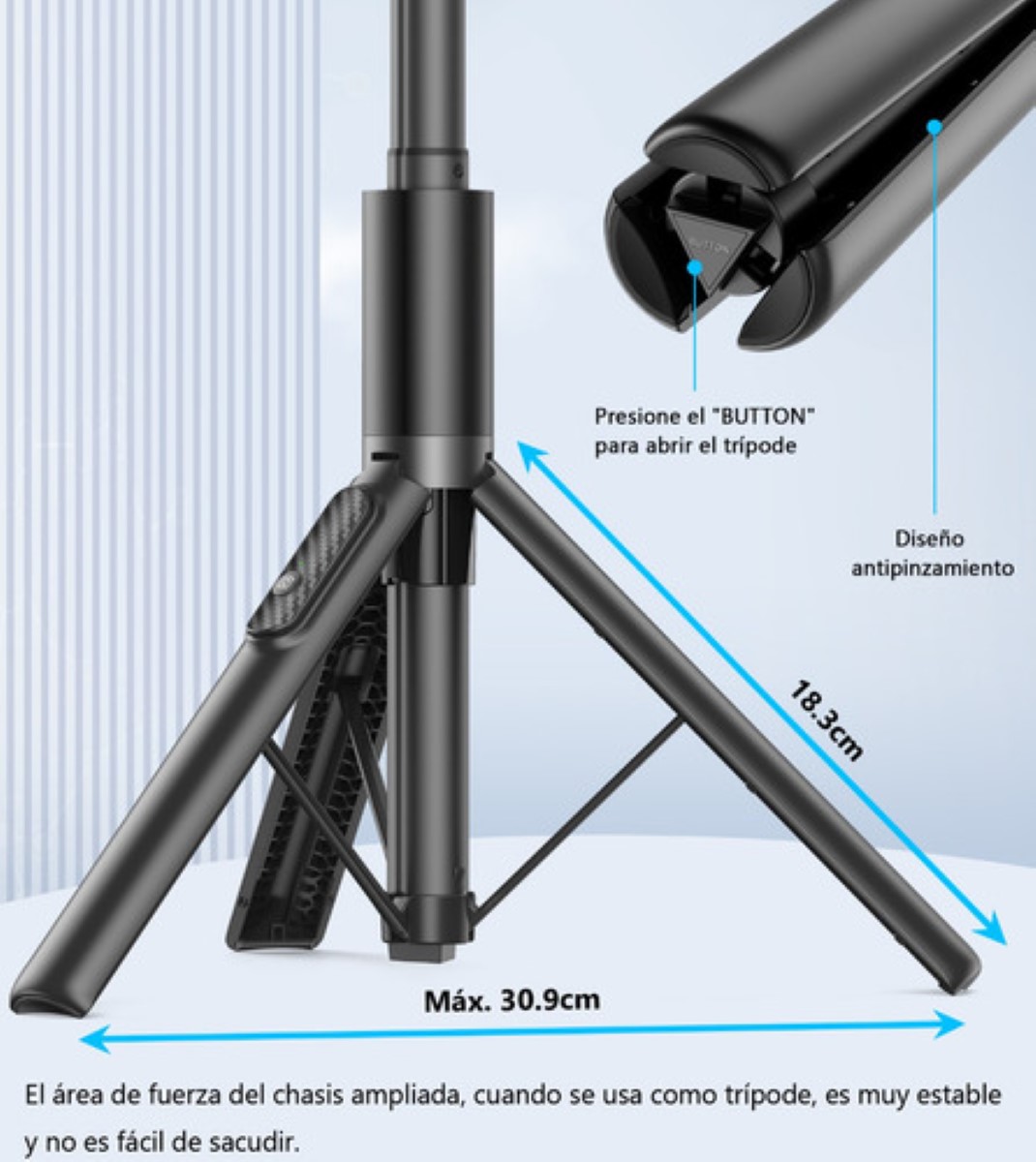 60in Selfie Stick Portátil Trípode Para Celular Móvil negro