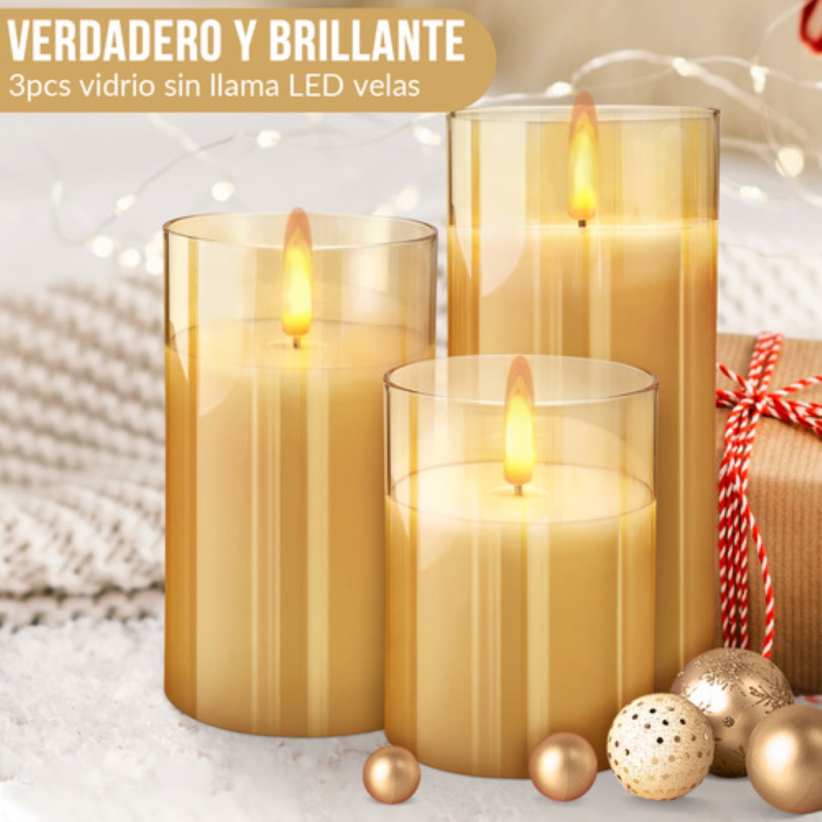 3 Velas Led Recargable Control Remoto Impermea Vidri Sin Lla Amarillo