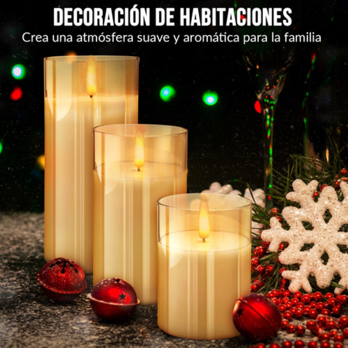3 Velas Led Recargable Control Remoto Impermea Vidri Sin Lla Amarillo