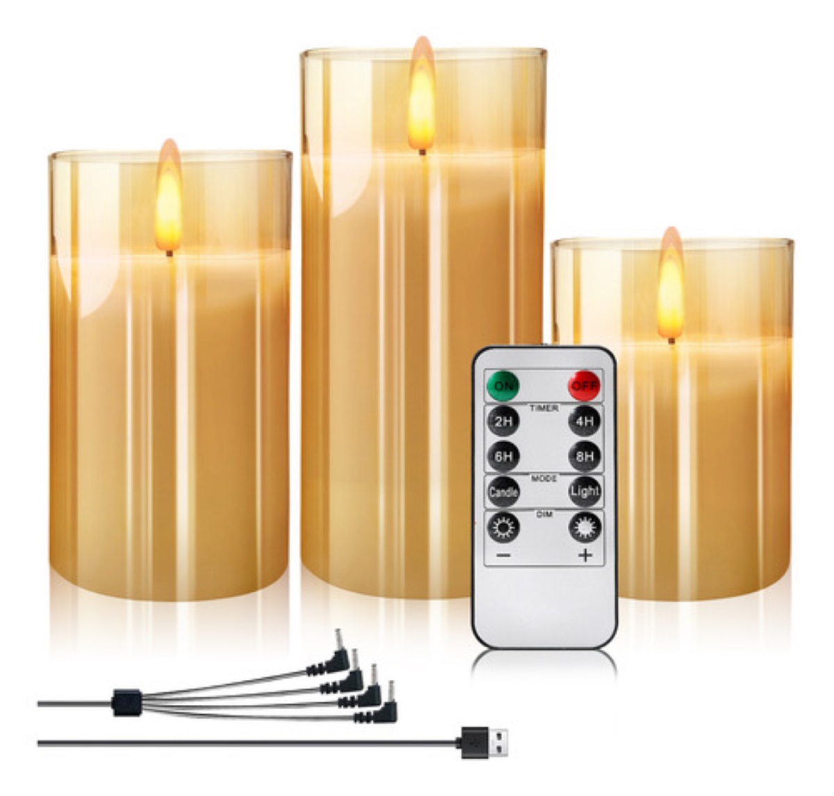 3 Velas Led Recargable Control Remoto Impermea Vidri Sin Lla Amarillo