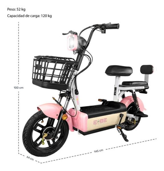 Bicleta Electrica Bicimoto 350w 12v 25km/h Luces Full Led Rosa BIZMO