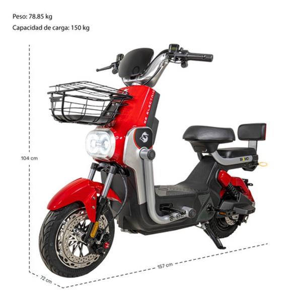 Bicicleta Bicimoto Electrica 800w 60v 50km/h Luces Full Led Rojo BIZMO