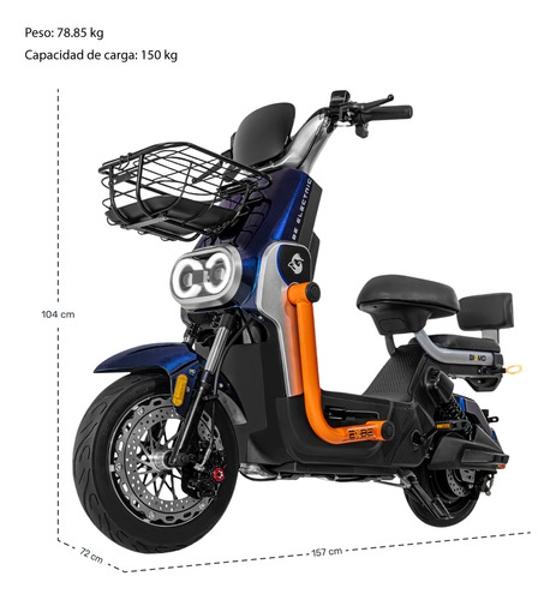 Bicicleta Bicimoto Electrica 800w 60v 50km/h Luces Full Led Azul BIZMO