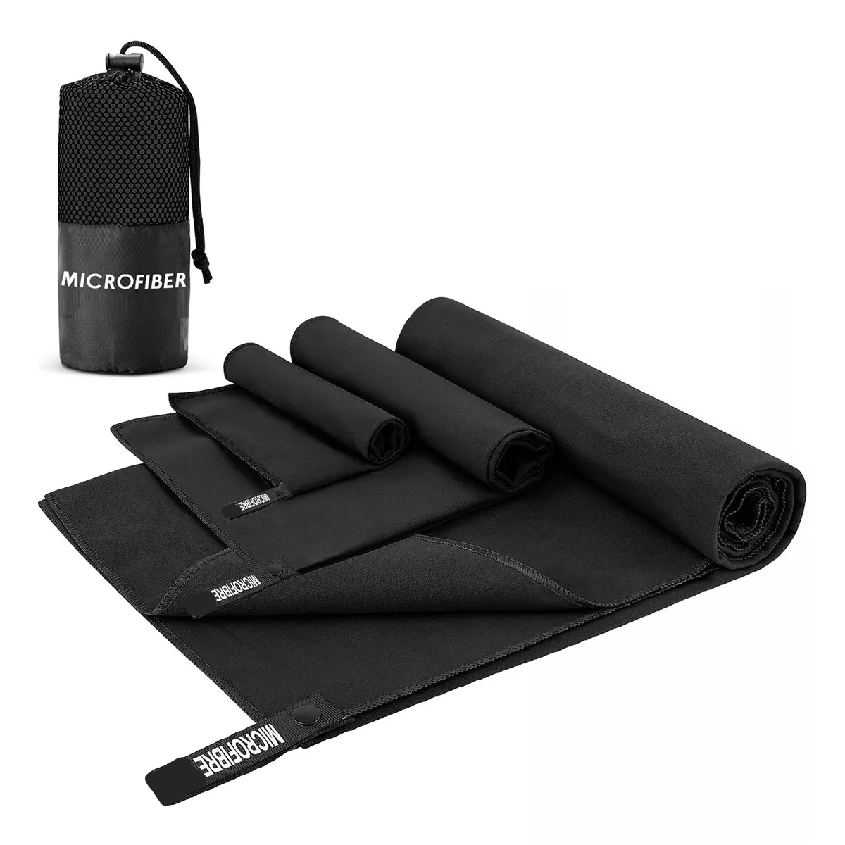 Toalla Microfibra Secado Rápido Baño Natación Gym Playa Deportiva  3pzs Negro