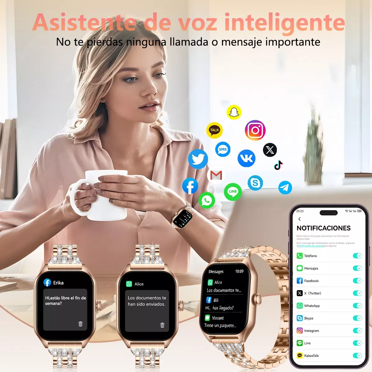 Reloj Smartwatch 1.85 Mujer Relojes Inteligentes Smart Watch Dorado