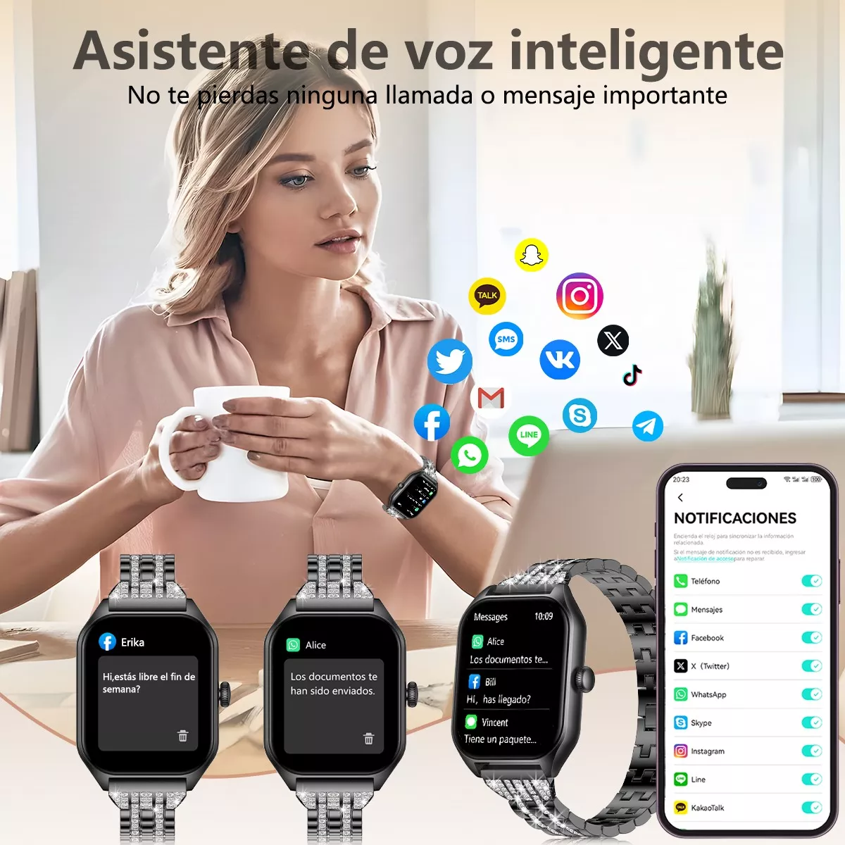 Reloj Smartwatch 1.85 Mujer Relojes Inteligentes Smart Watch Negro