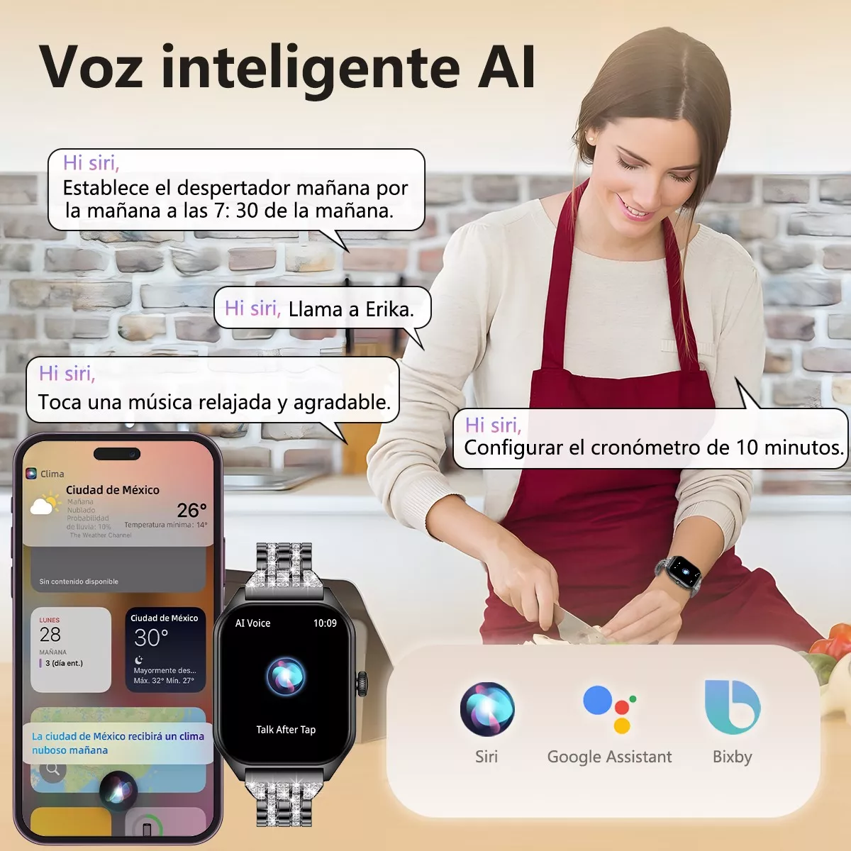 Reloj Smartwatch 1.85 Mujer Relojes Inteligentes Smart Watch Negro