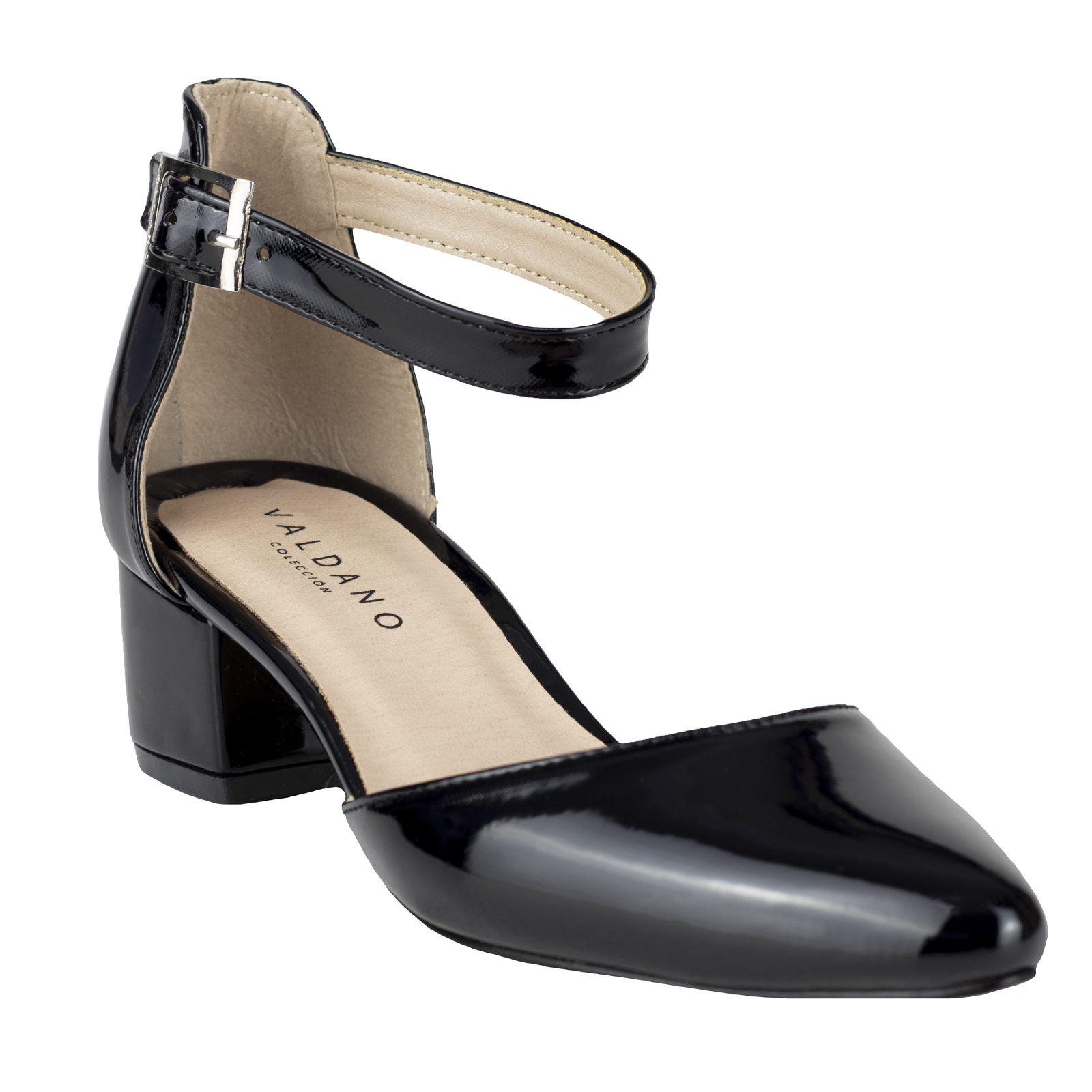 Zapatillas Negras Vestir Charol Mujer Valdano 663 Tacón Bajo