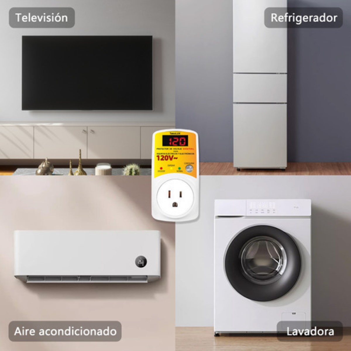 Protector Voltaje Ajustable/ Led Para Refrigerador, Lavadora blacno amarillo