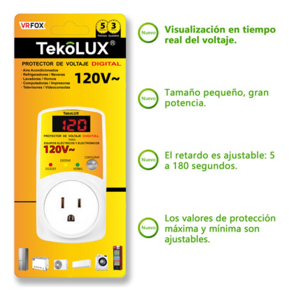 Protector Voltaje Ajustable/ Led Para Refrigerador, Lavadora blacno amarillo