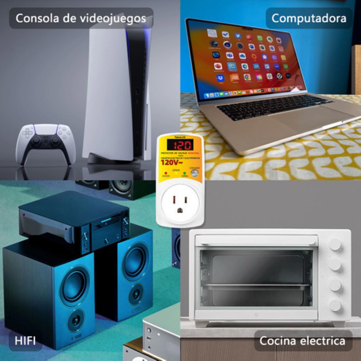 Protector Voltaje Ajustable/ Led Para Refrigerador, Lavadora blacno amarillo