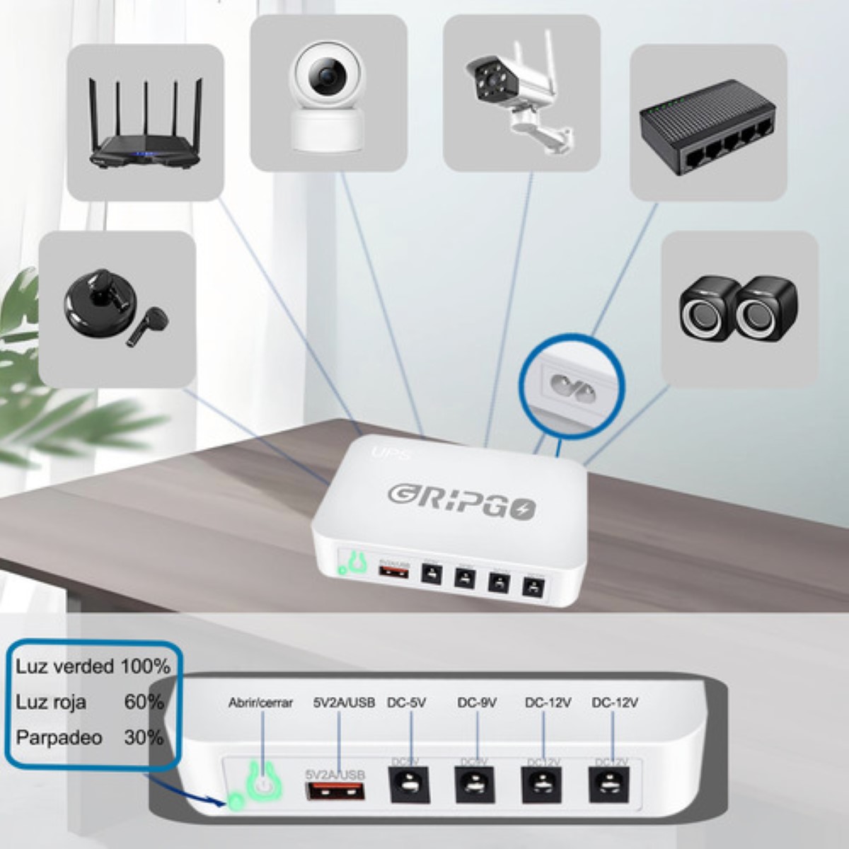 Mini No Break Ups Para Modem Respaldo Batería 5v 9v 12v Dc blanco