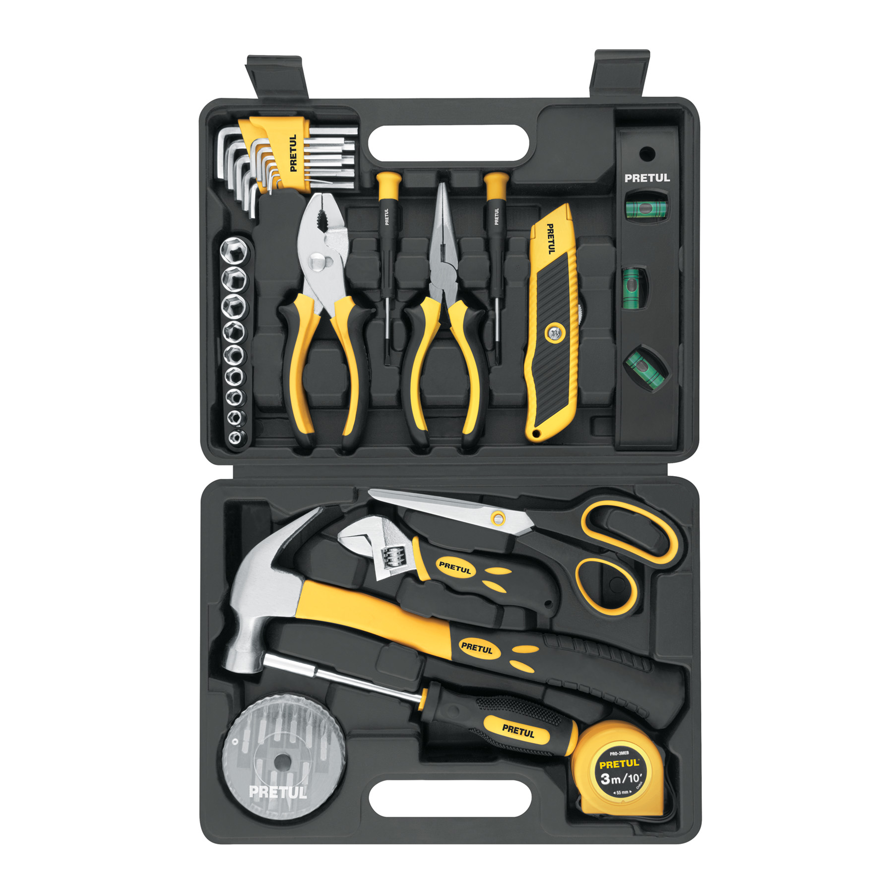 Juego de Herramientas Autocle Mecanico de 42 Pzas Hogar Set de Dados Puntas llaves Allen Martillo Flexometro Metro  Pretul