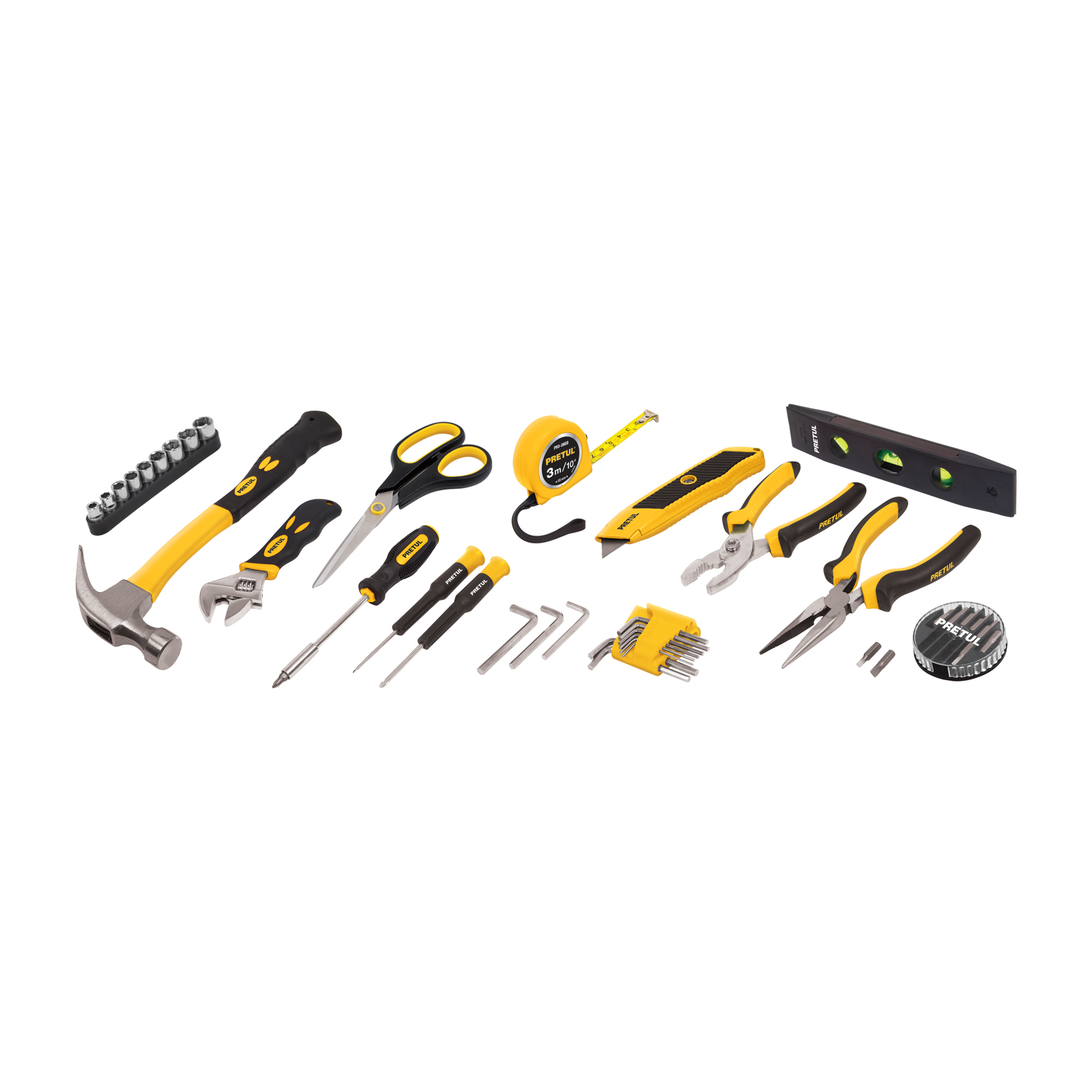 Juego de Herramientas Autocle Mecanico de 42 Pzas Hogar Set de Dados Puntas llaves Allen Martillo Flexometro Metro  Pretul