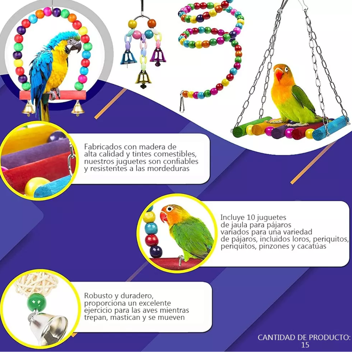 Juguetes Para Loros Y Aves Con Escalera Y Campana, 15 Piezas