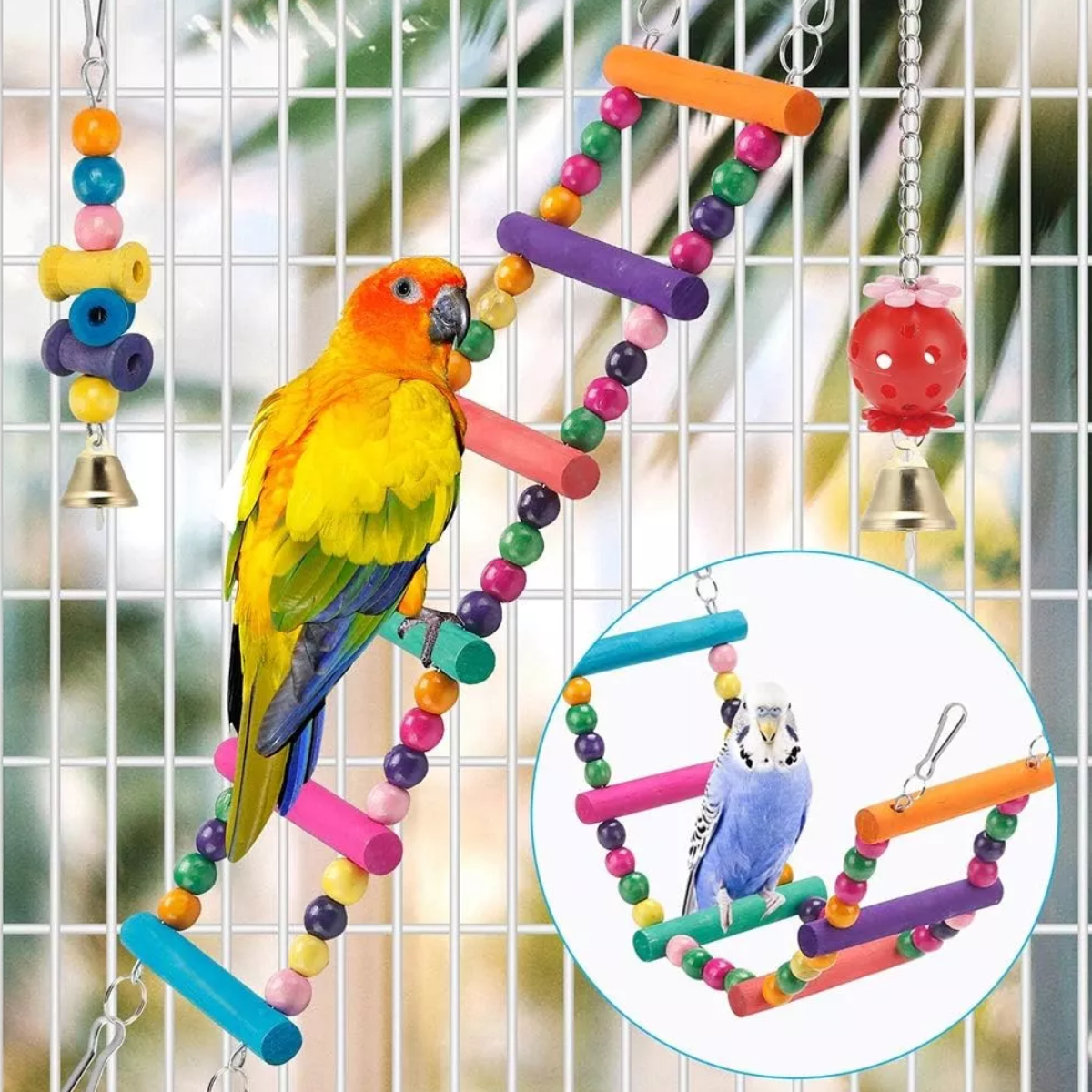 Juguetes Para Loros Y Aves Con Escalera Y Campana, 15 Piezas