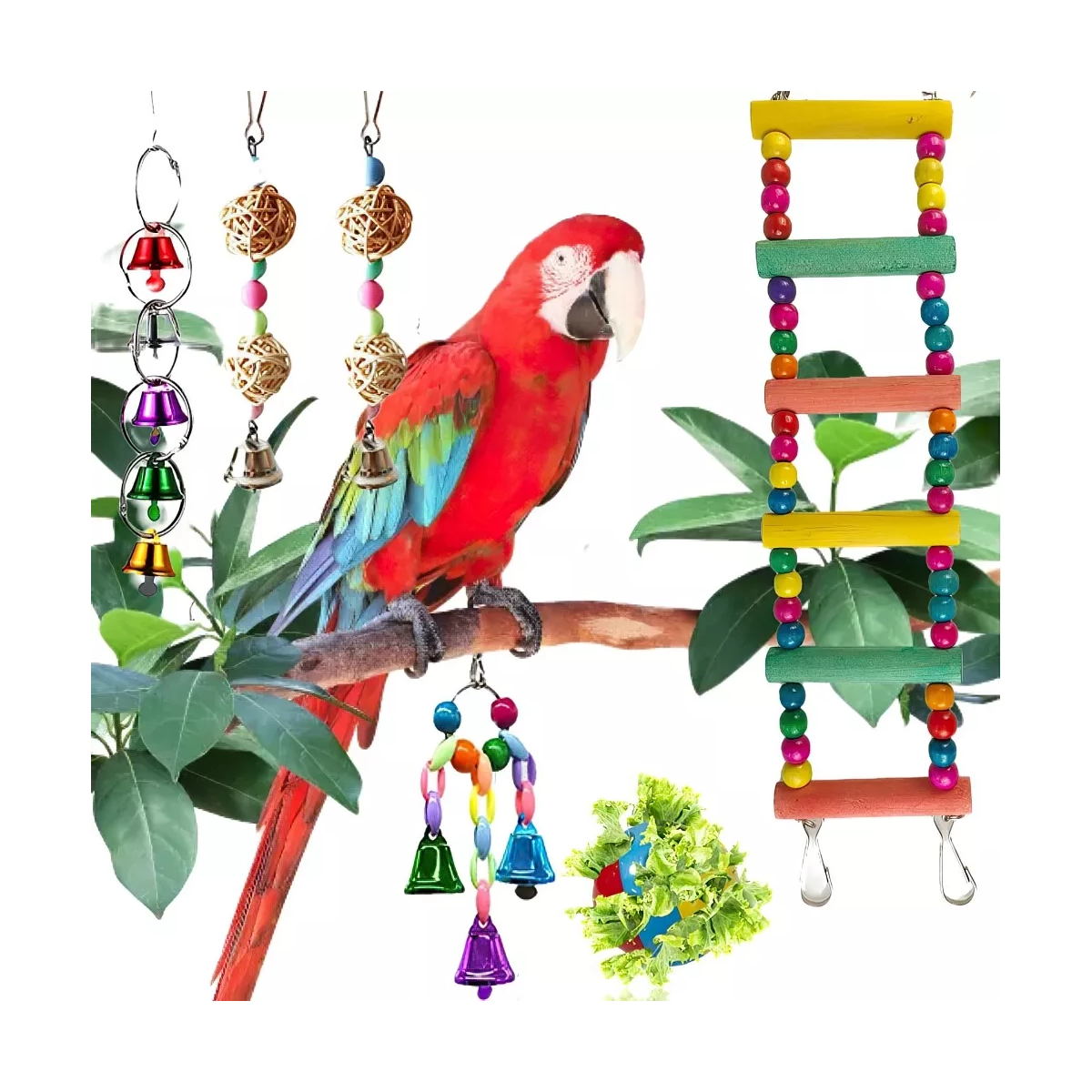Juguetes Para Loros Y Aves Con Escalera Y Campana, 15 Piezas