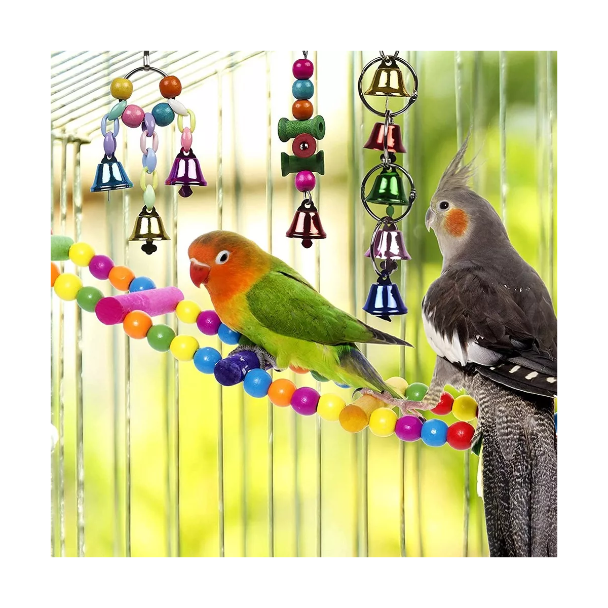 Juguetes Para Loros Y Aves Con Escalera Y Campana, 15 Piezas