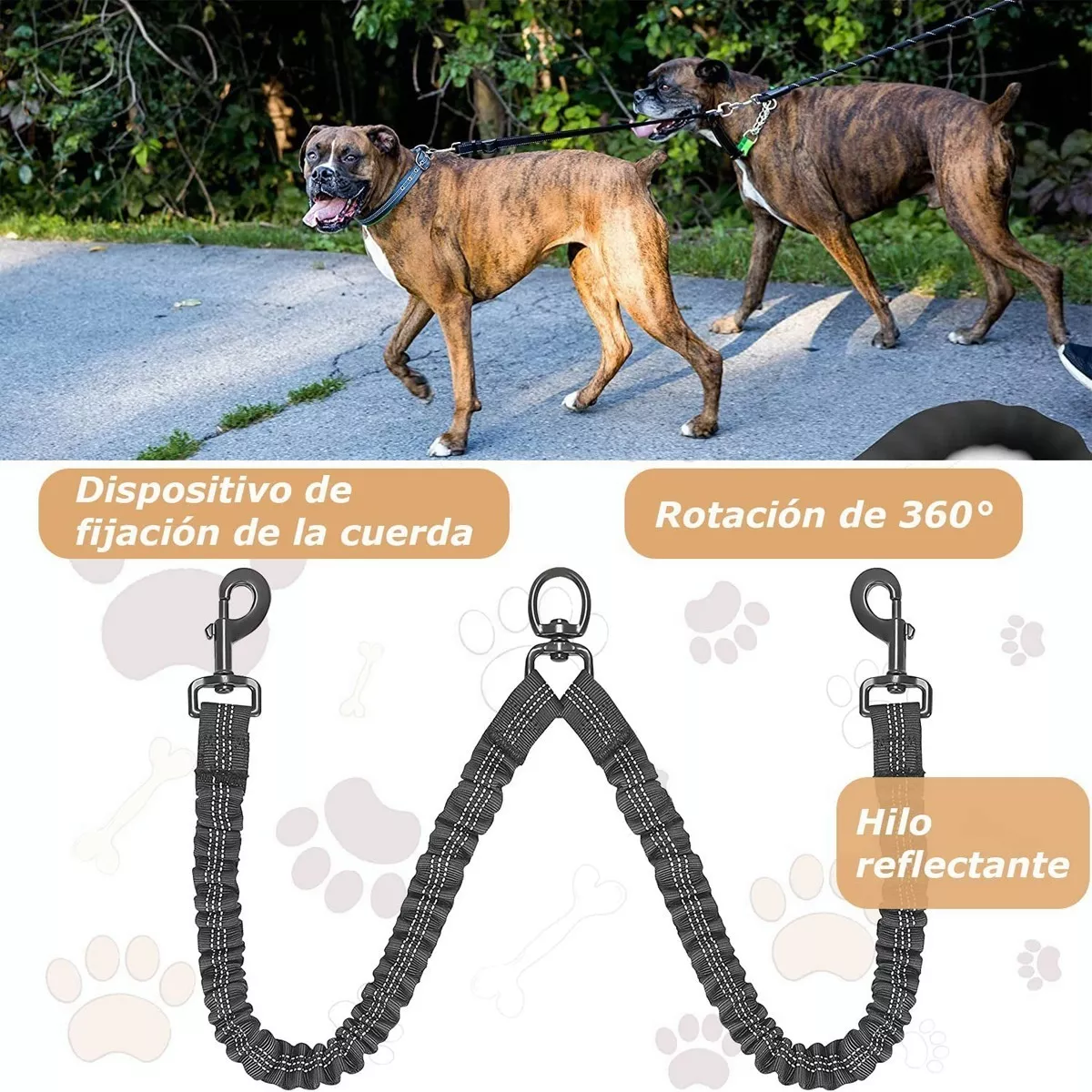 Correas Para Doble Perros Resistencia Fuerte Rotación 360 ° Negro