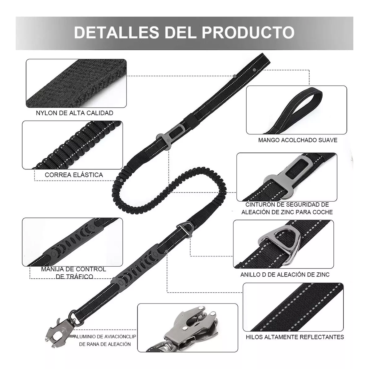 Correa Cinturón De Seguridad Para Perro Grande Reflectante Negro