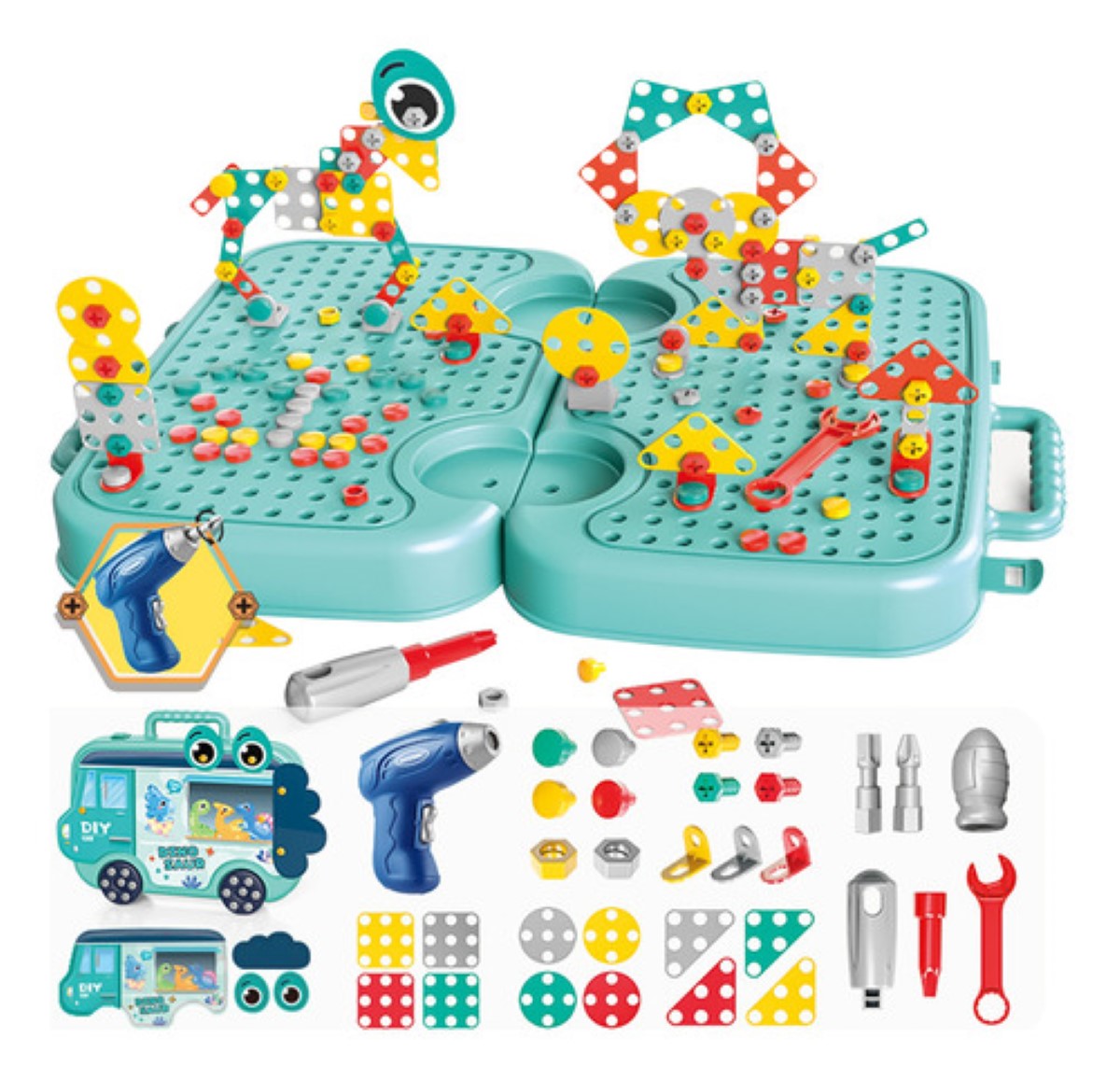 Caja De Herramientas De Juguete Para Niños 225pcs Educativos VERDE CLARO