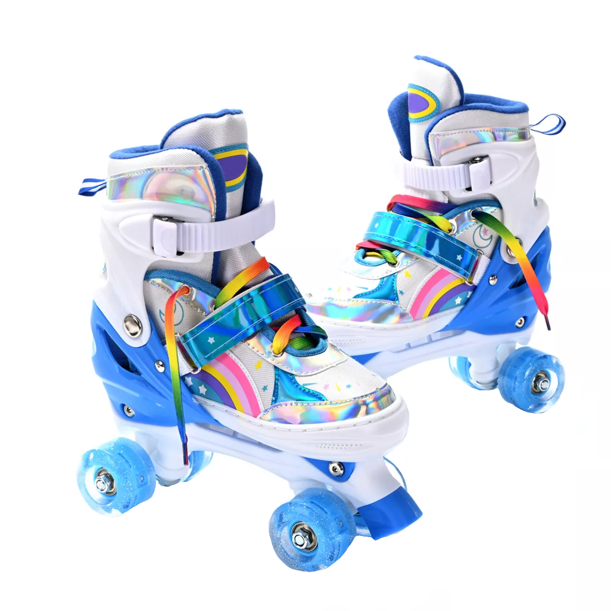 Patines De 4 Ruedas Para Niños Ajustables Con Freno Y Luces Azul Talla M