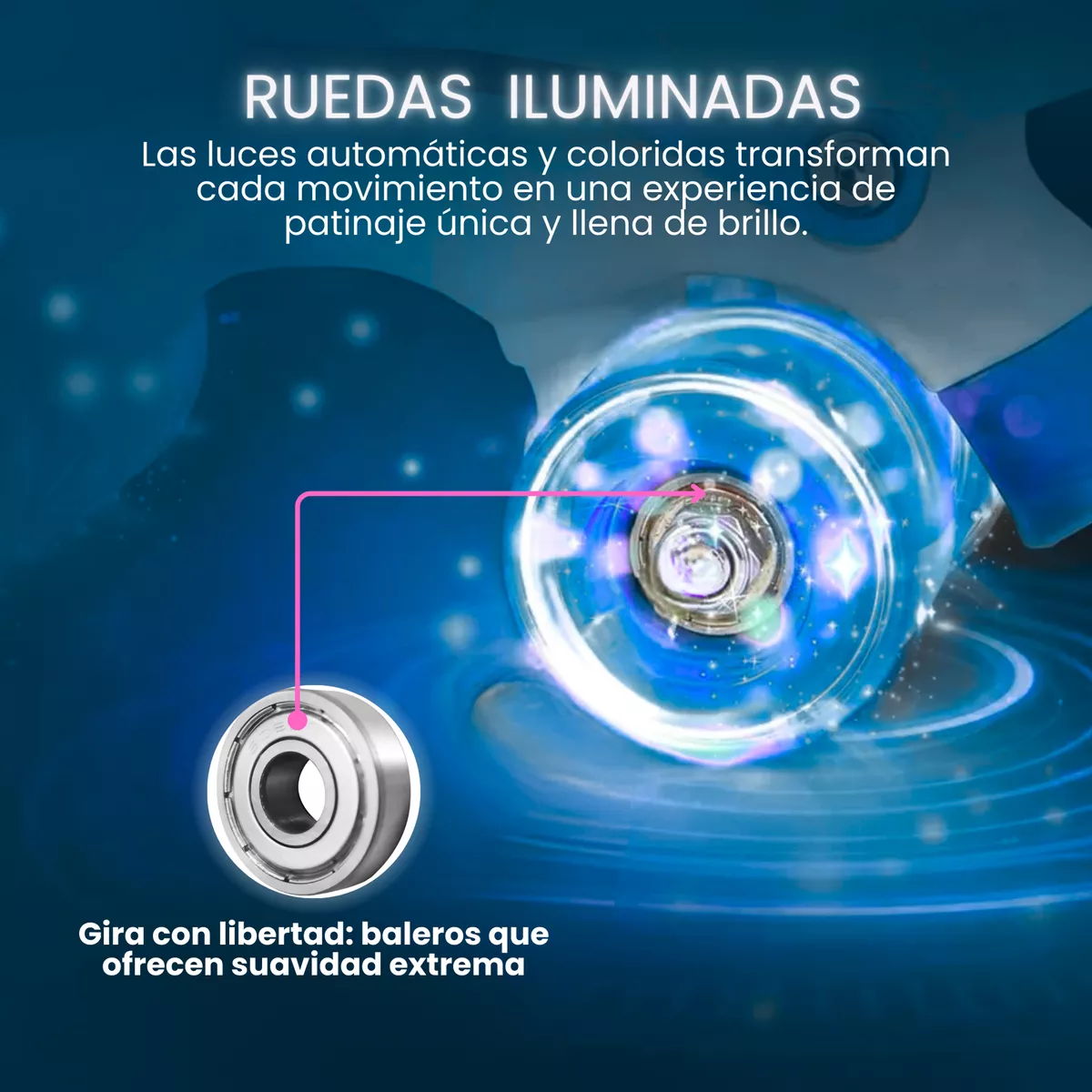 Patines De 4 Ruedas Para Niños Ajustables Con Freno Y Luces Azul Talla L