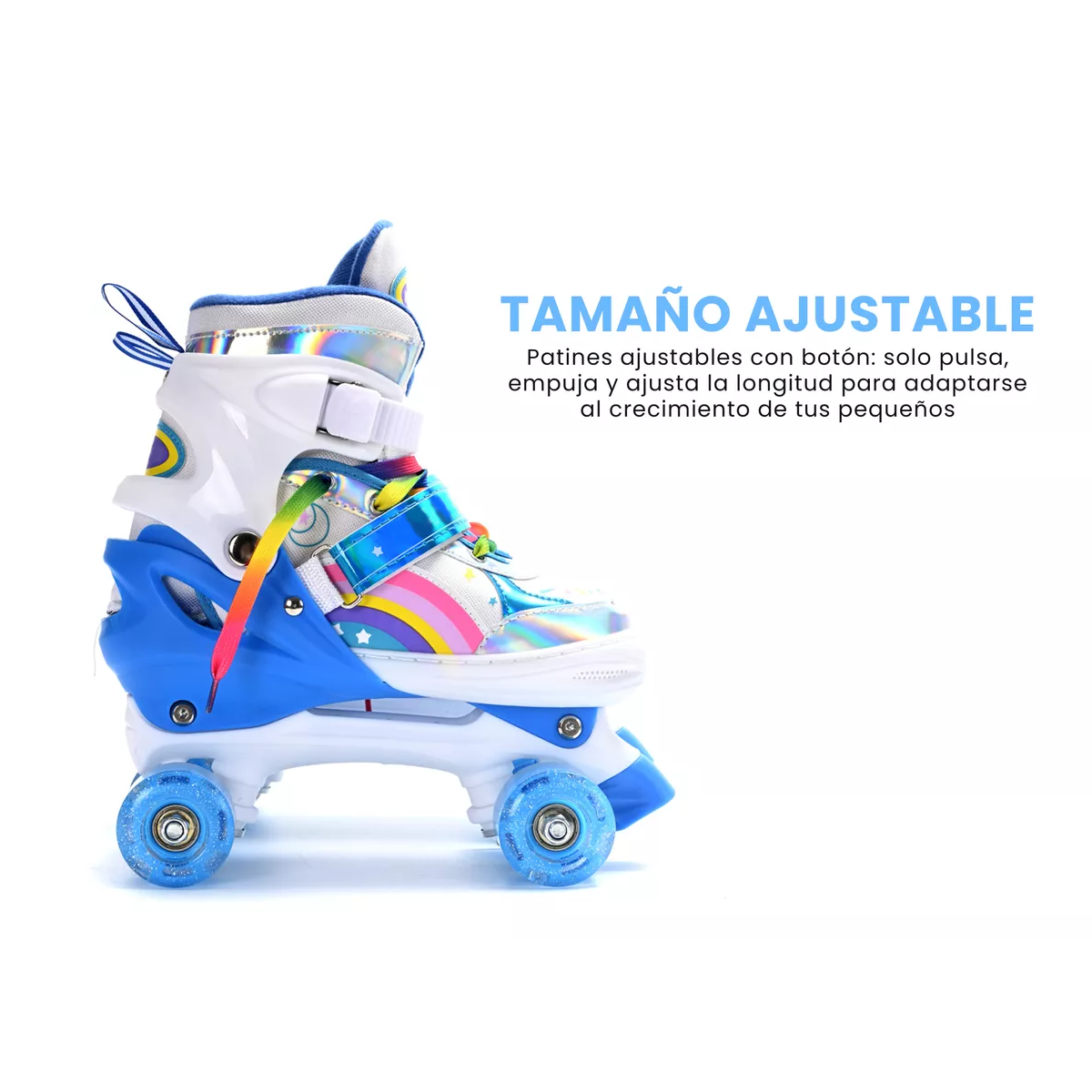 Patines De 4 Ruedas Para Niños Ajustables Con Freno Y Luces Azul Talla L
