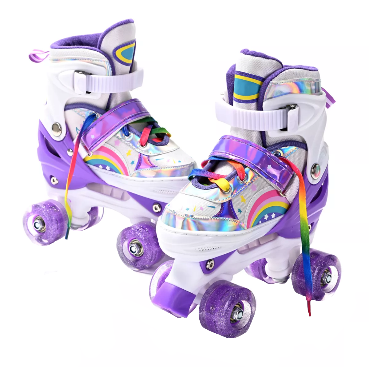Patines De 4 Ruedas Para Niños Ajustables Con Freno Y Luces Lila Talla M