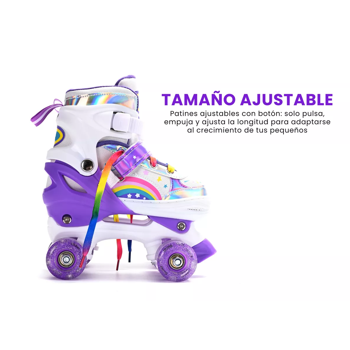 Patines De 4 Ruedas Para Niños Ajustables Con Freno Y Luces Lila Talla M
