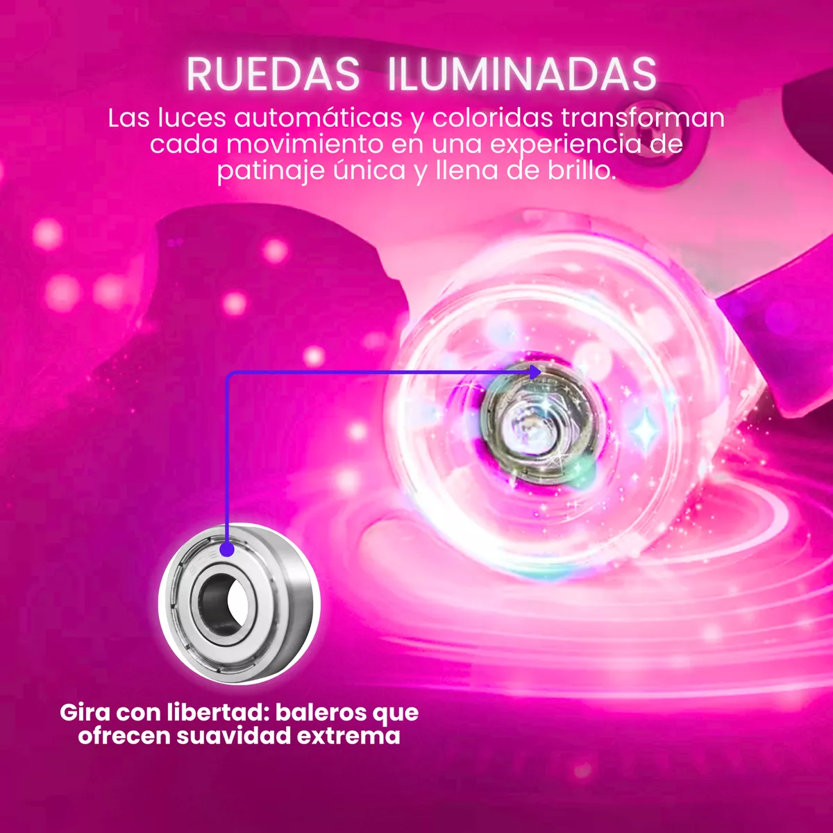 Patines De 4 Ruedas Para Niños Ajustables Con Freno Y Luces Rosa Talla L