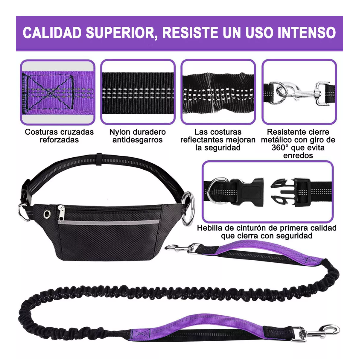 Riñonera y Correa Para Perro Manos Libres Caminar Correr Negro