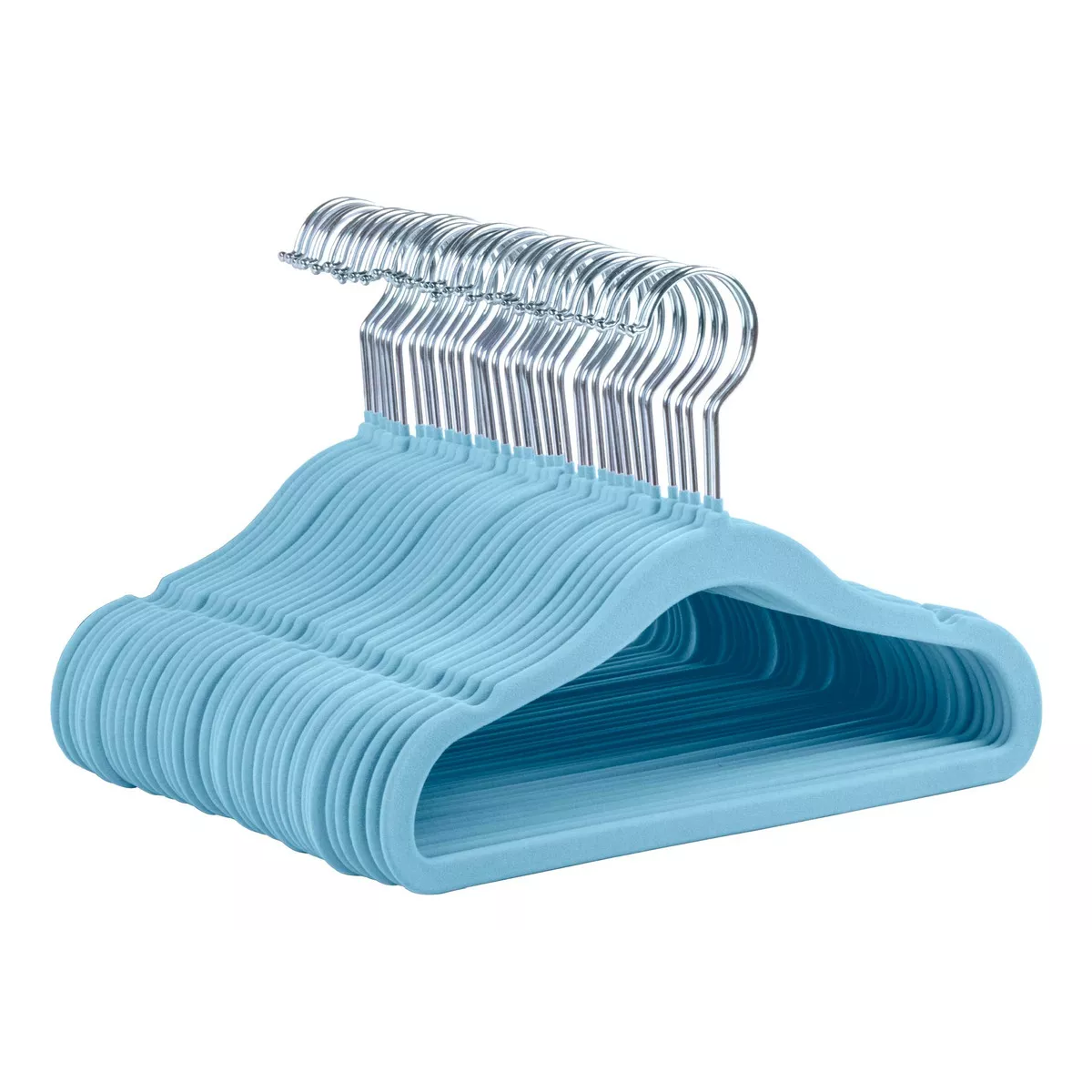 50 Ganchos de Terciopelo para Ropa de Bebe Antideslizante, 29 cm Azul claro