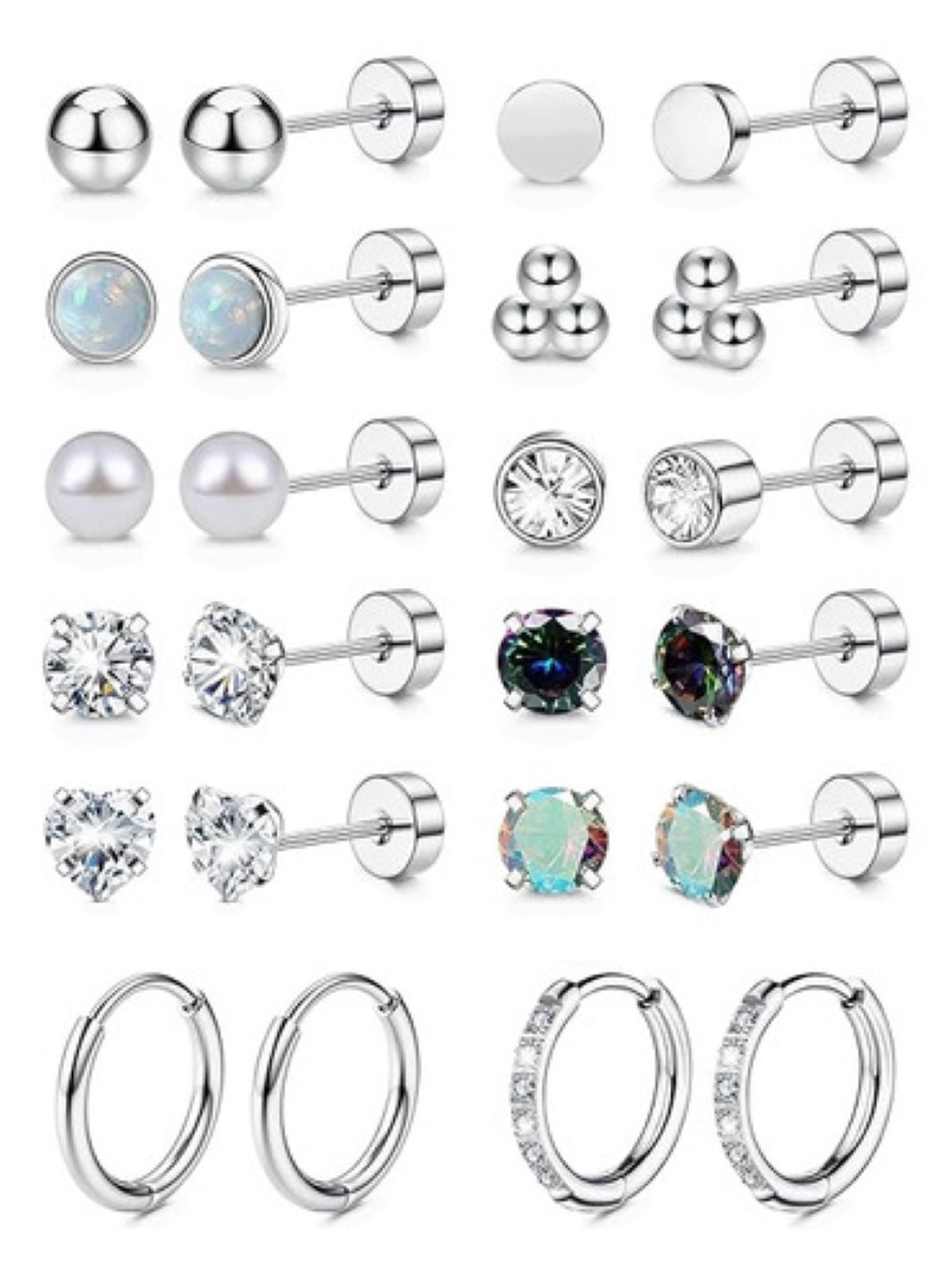 12pare Piercing Arete Oreja Cartílago Mujer Acero Inoxidable PLATA