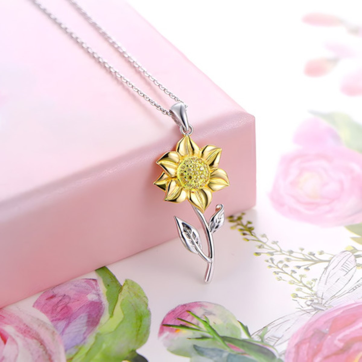 JO WISDOM - Pendientes De Plata De Ley 925 Con Diseño De Girasol