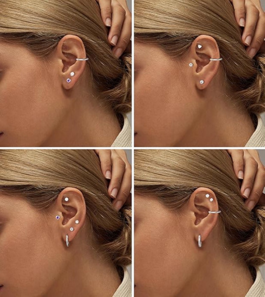 12pare Piercing Arete Oreja Cartílago Mujer Acero Inoxidable PLATA