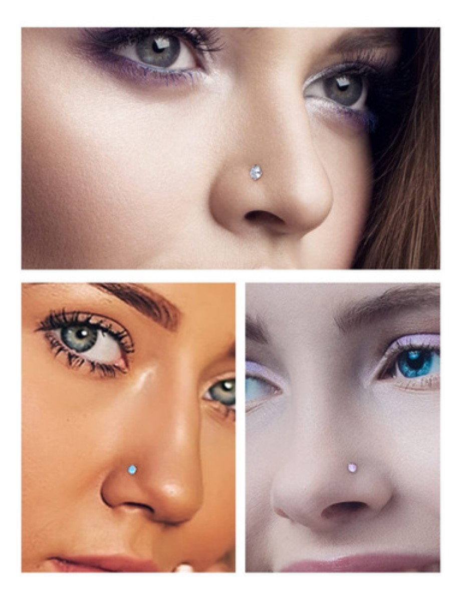 12pc Piercing Nariz Joyería Plata Acero Inoxidable Mujer PLATA
