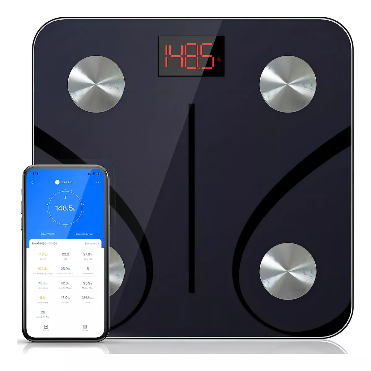Báscula digital bioimpedancia inteligente bluetooth 180kg peso