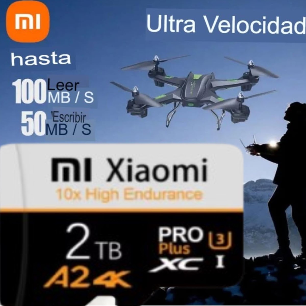 Memoria micro SD 2TB U3 XC alta velocidad vídeo 4K A2 Flash SD PRO PLUS cel pc lap cámara ip negro