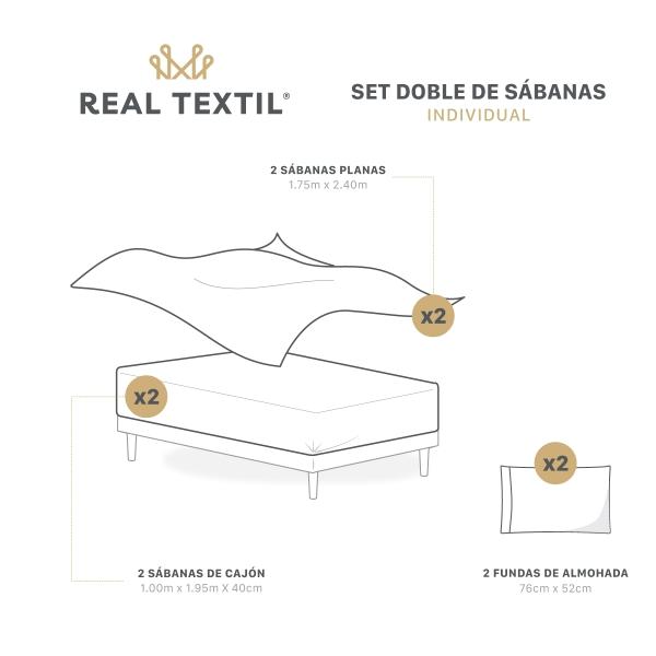 Sábanas de Microfibra Set de 2 Juegos Individual, Paquete con Sábanas Hipoalergénicas, Suaves y Frescas + Fundas (Blanco y Beige) REAL TEXTIL