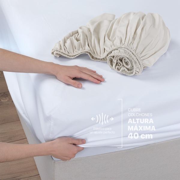 Sábanas de Microfibra Set de 2 Juegos Individual, Paquete con Sábanas Hipoalergénicas, Suaves y Frescas + Fundas (Blanco y Beige) REAL TEXTIL