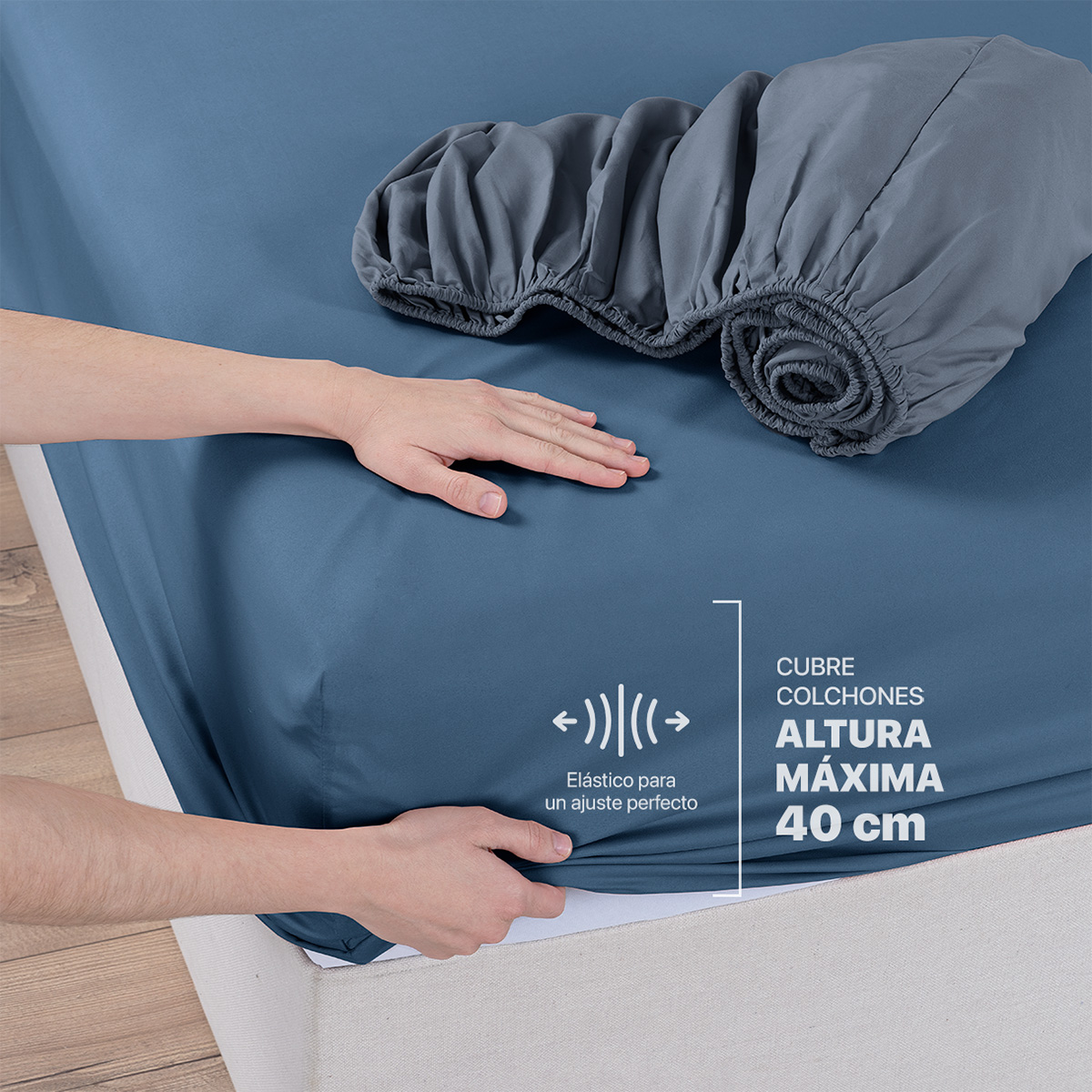 Sábanas de Microfibra Set de 2 Juegos Queen Size, Paquete con Sábanas Hipoalergénicas, Suaves y Frescas + Fundas (Azul y Gris Oscuro) REAL TEXTIL
