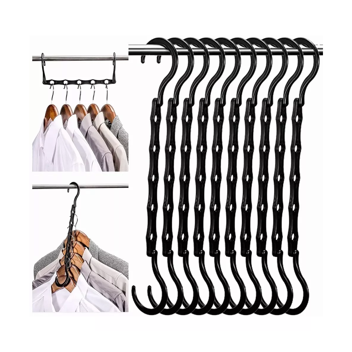 Paquete De 10 Perchas Mágicas Ahorro De Espacio Ropa Ganchos Negro