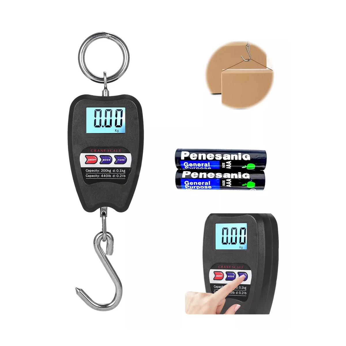 Báscula Balanza Colgante Gancho Digital Lcd Portátil 200kg Color Negro