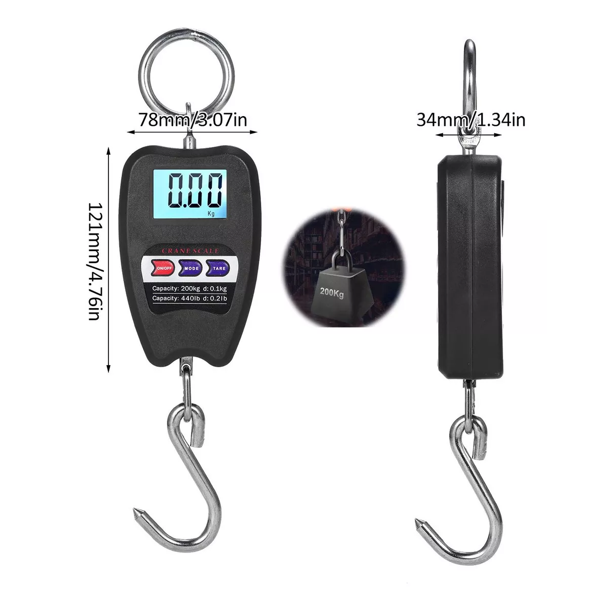 Báscula Balanza Colgante Gancho Digital Lcd Portátil 200kg Color Negro