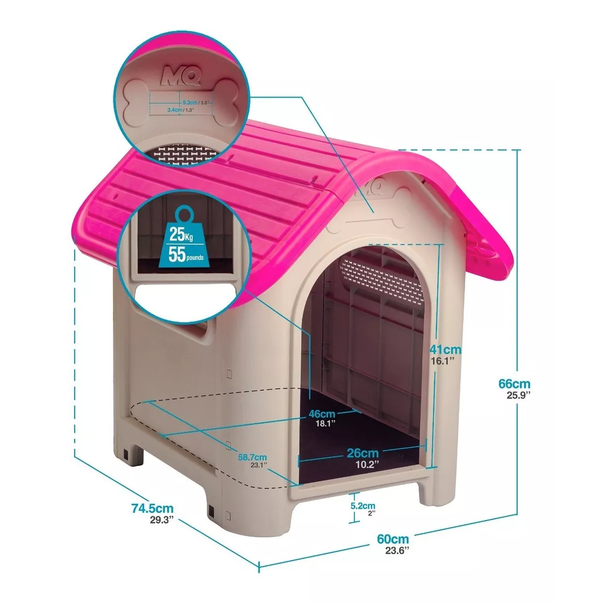 Casa De Perro Raza Mediana +plato Marca Mq Color Magenta